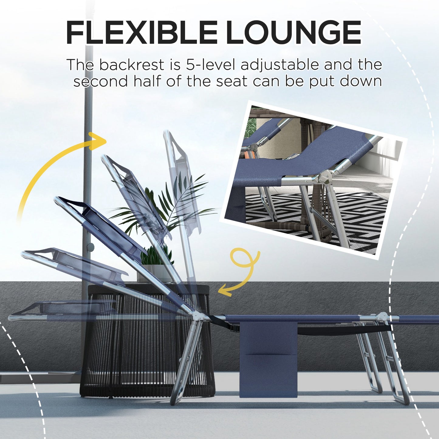 Foldable Sun Lounger Set of 2 with Reading Hole