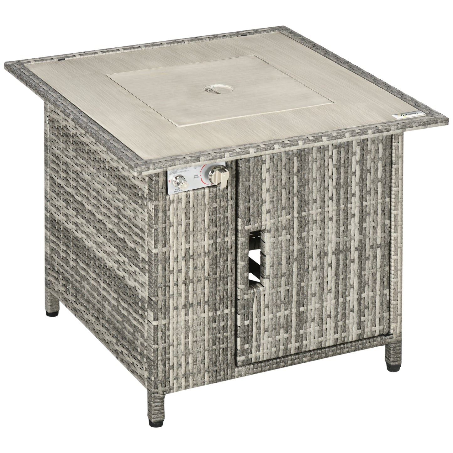 14.5 KW Rattan Gas Fire Pit Dining Table with Rain Cover, Wind Guard