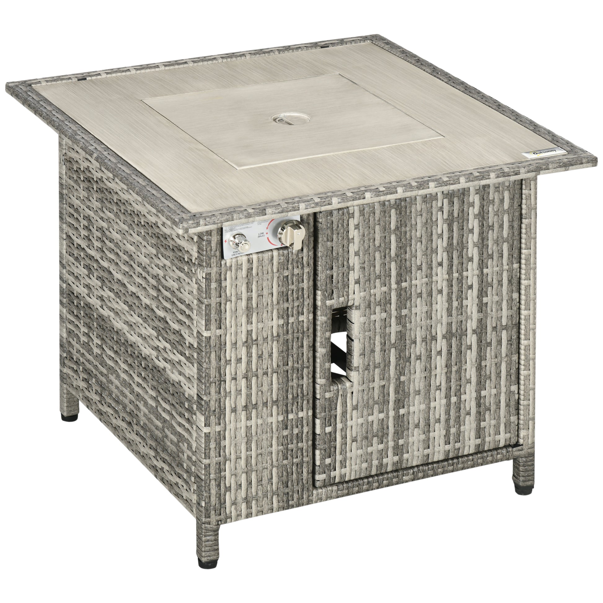 14.5 KW Rattan Gas Fire Pit Dining Table with Rain Cover, Wind Guard