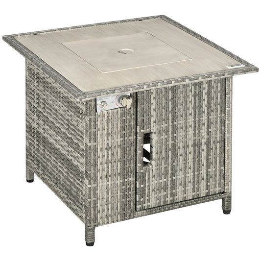 14.5 KW Rattan Gas Fire Pit Dining Table with Rain Cover, Wind Guard