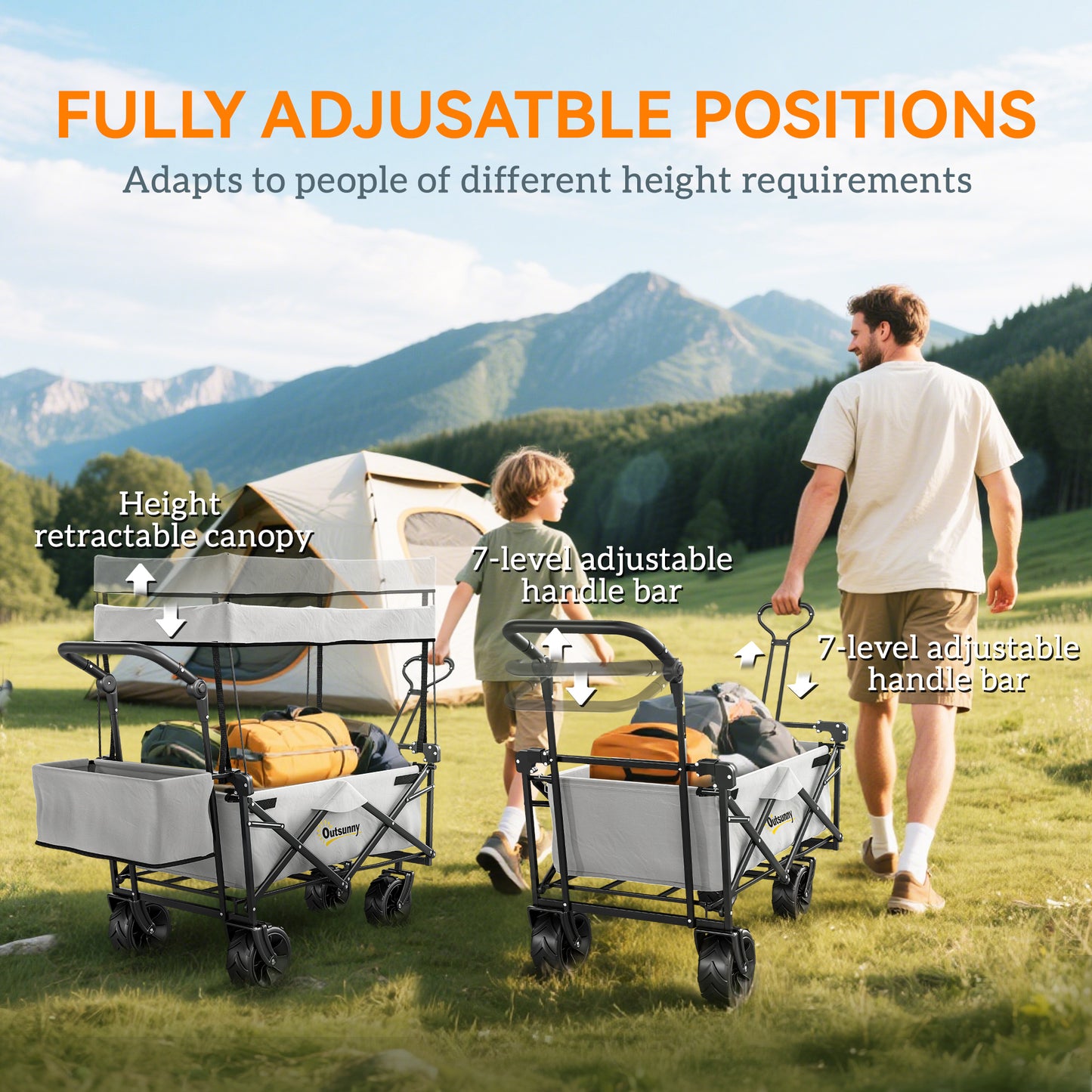 Folding Trolley Cart Storage Wagon Beach Trailer 4 Wheels