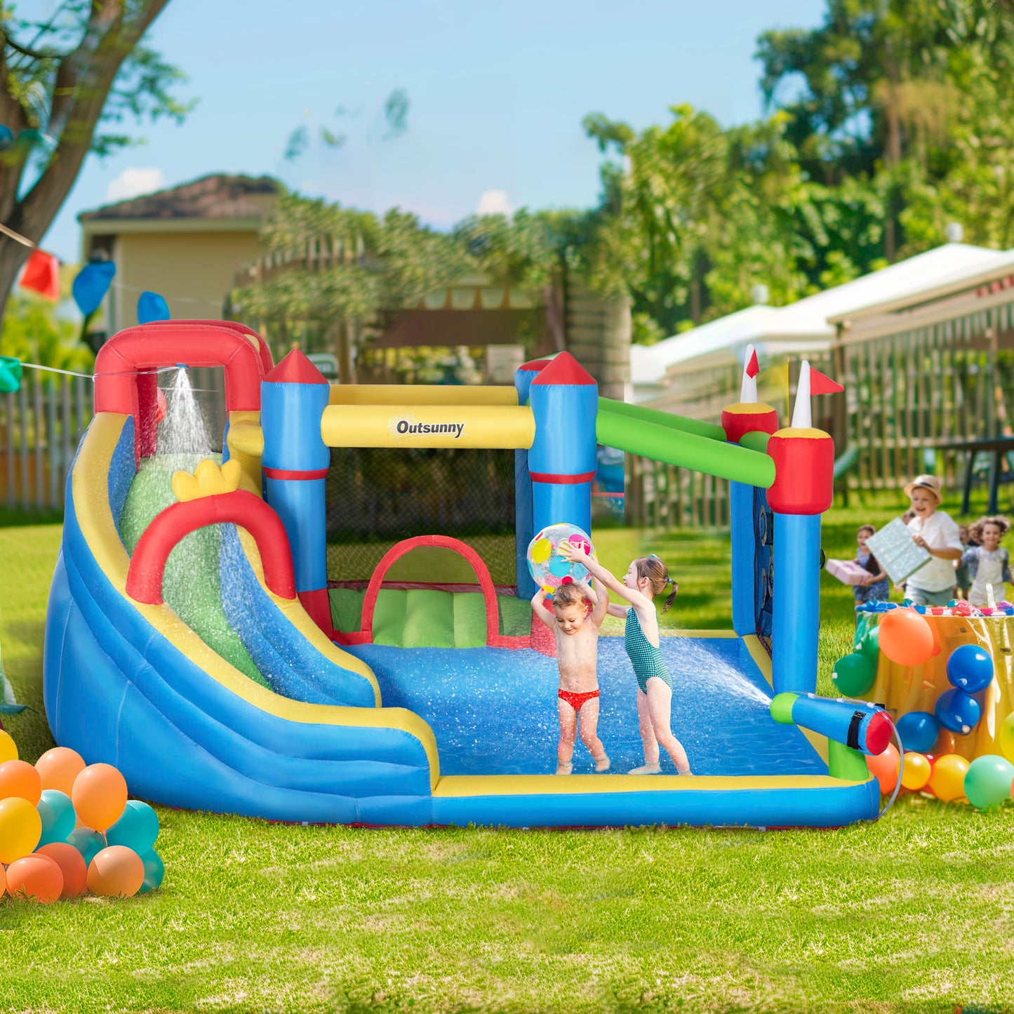 6 in 1 Kids Bouncy Castle, with Water Slide, Water Gun