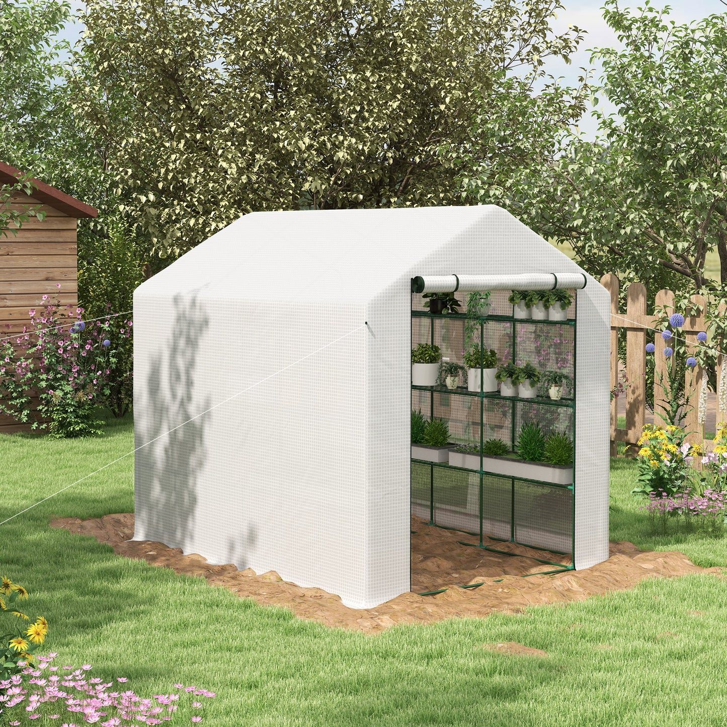 8 x 6ft Walk-In Greenhouse, with Shelves