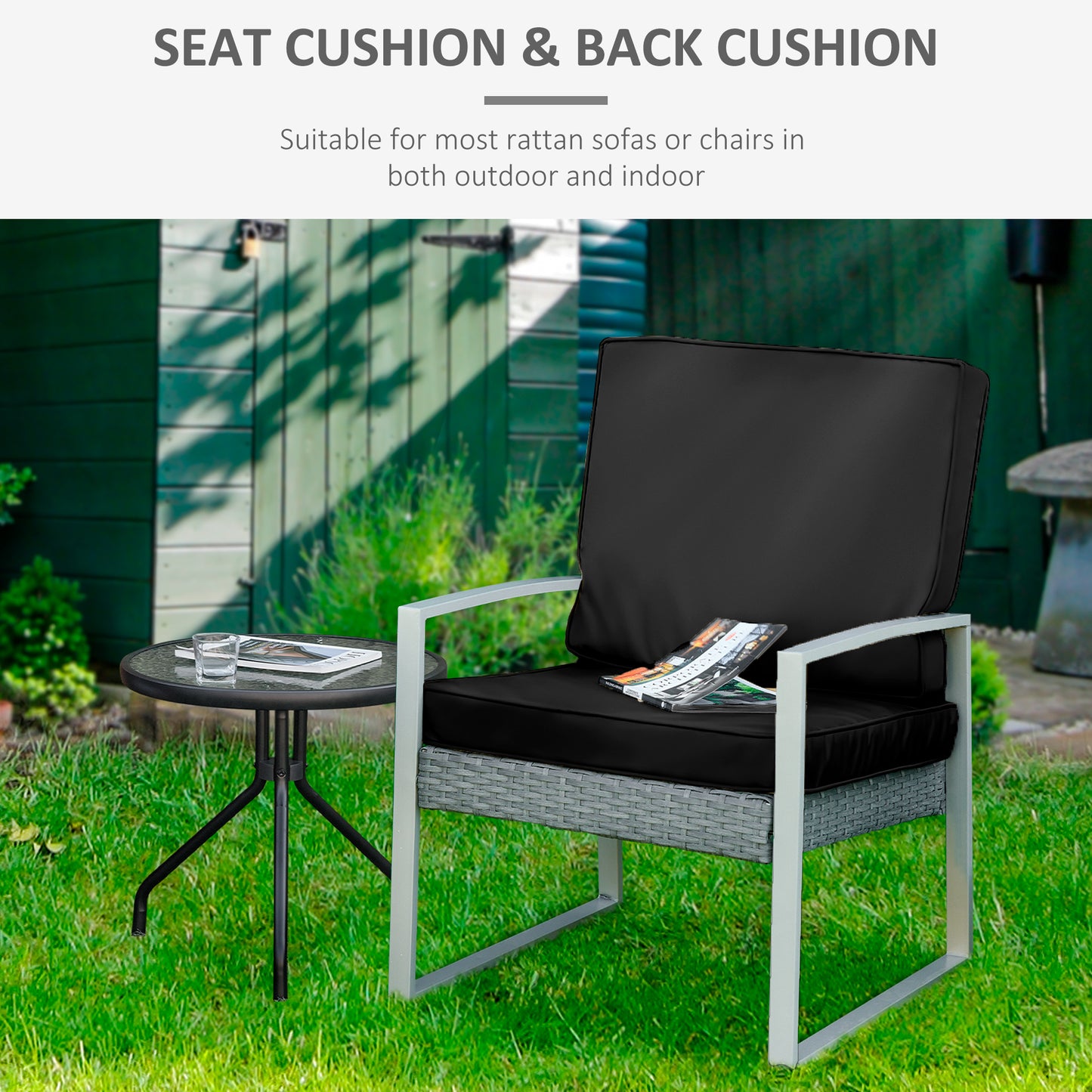 2 Piece Garden Chair Cushions with 1 Seat Cushion 1 Back Pad