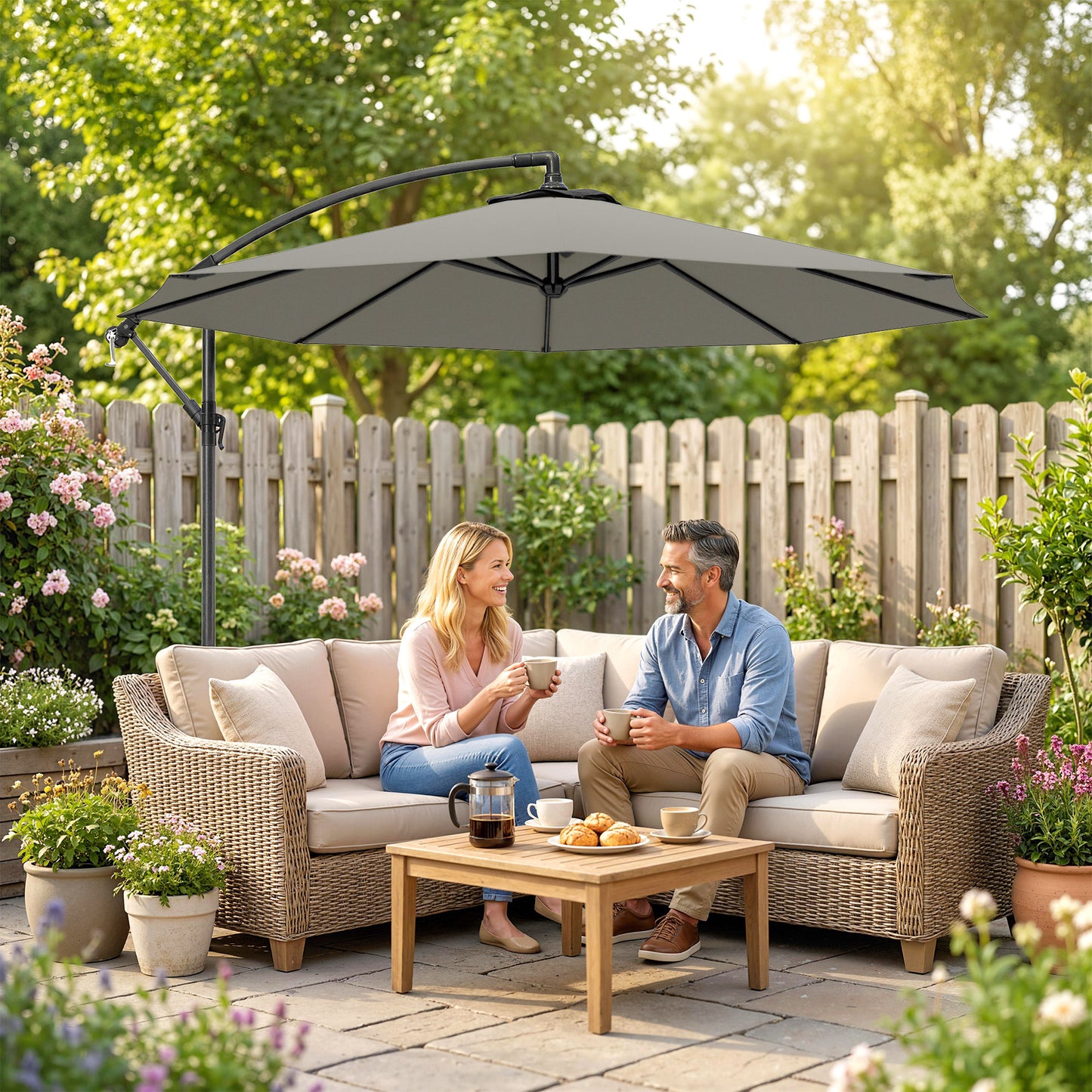 3m Overhanging Cantilever Parasol, with Cross Base (2)
