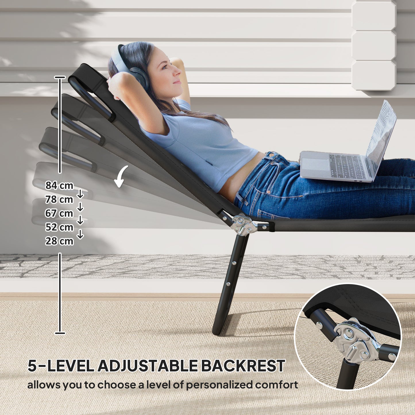 Garden Sun Lounger, with Five-Position Back (3)