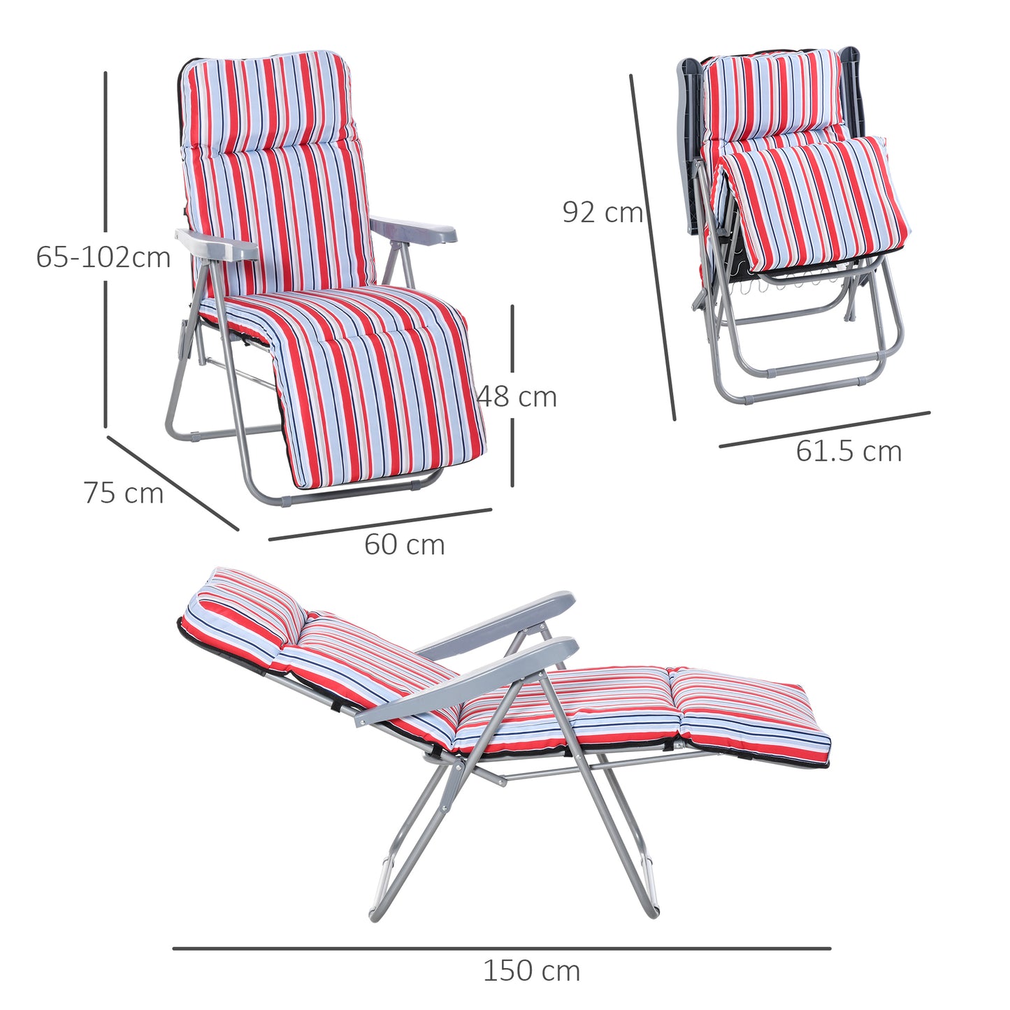 Set of 2 Garden Sun Lounger Outdoor Reclining Seat Cushioned Seat
