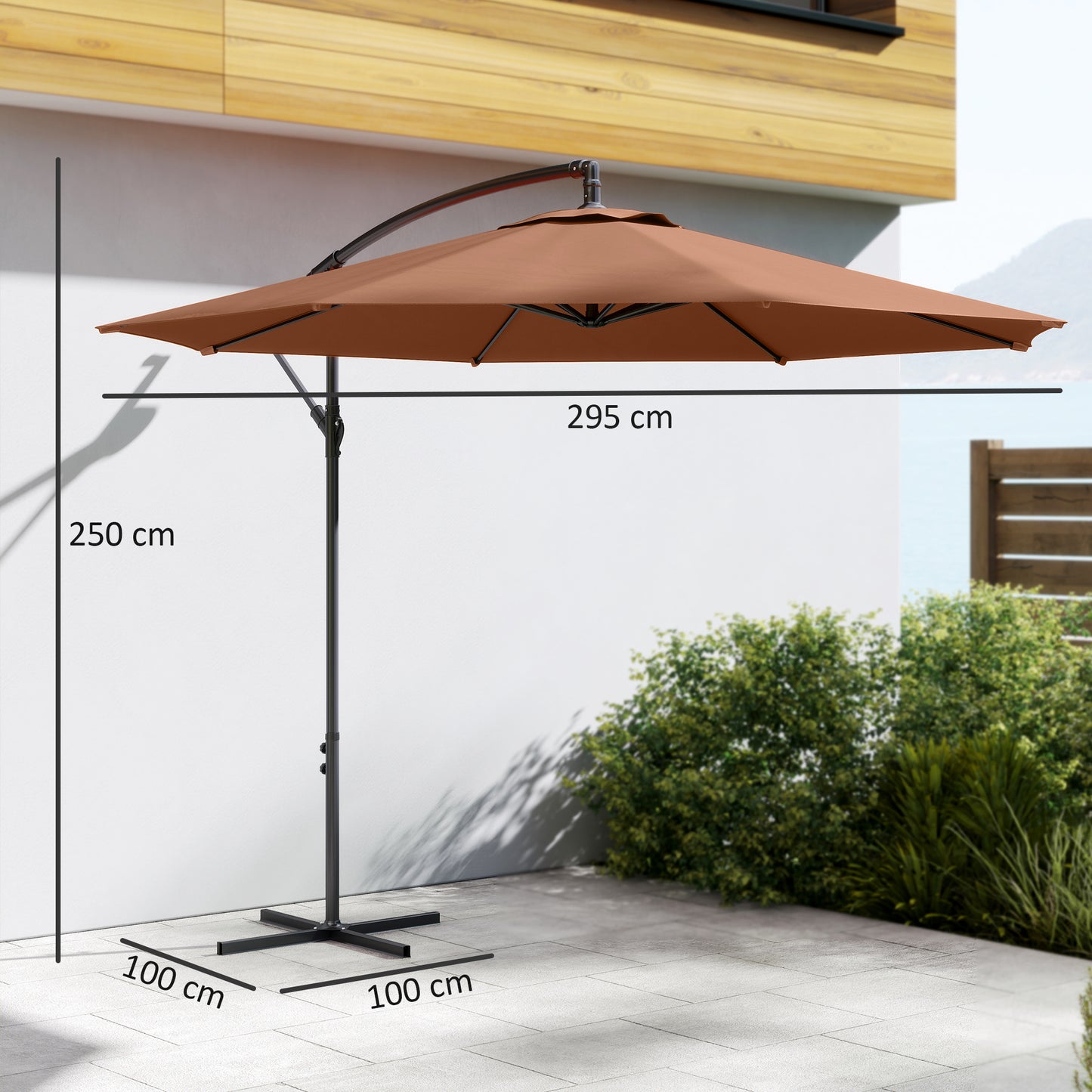 3 m Overhanging Cantilever Parasol, with Cross Base