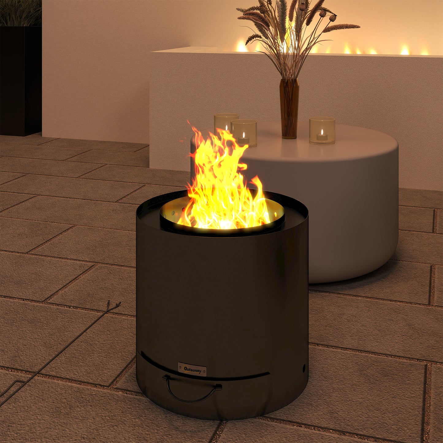Metal Wood-burning Fire Pit with Fire Poker