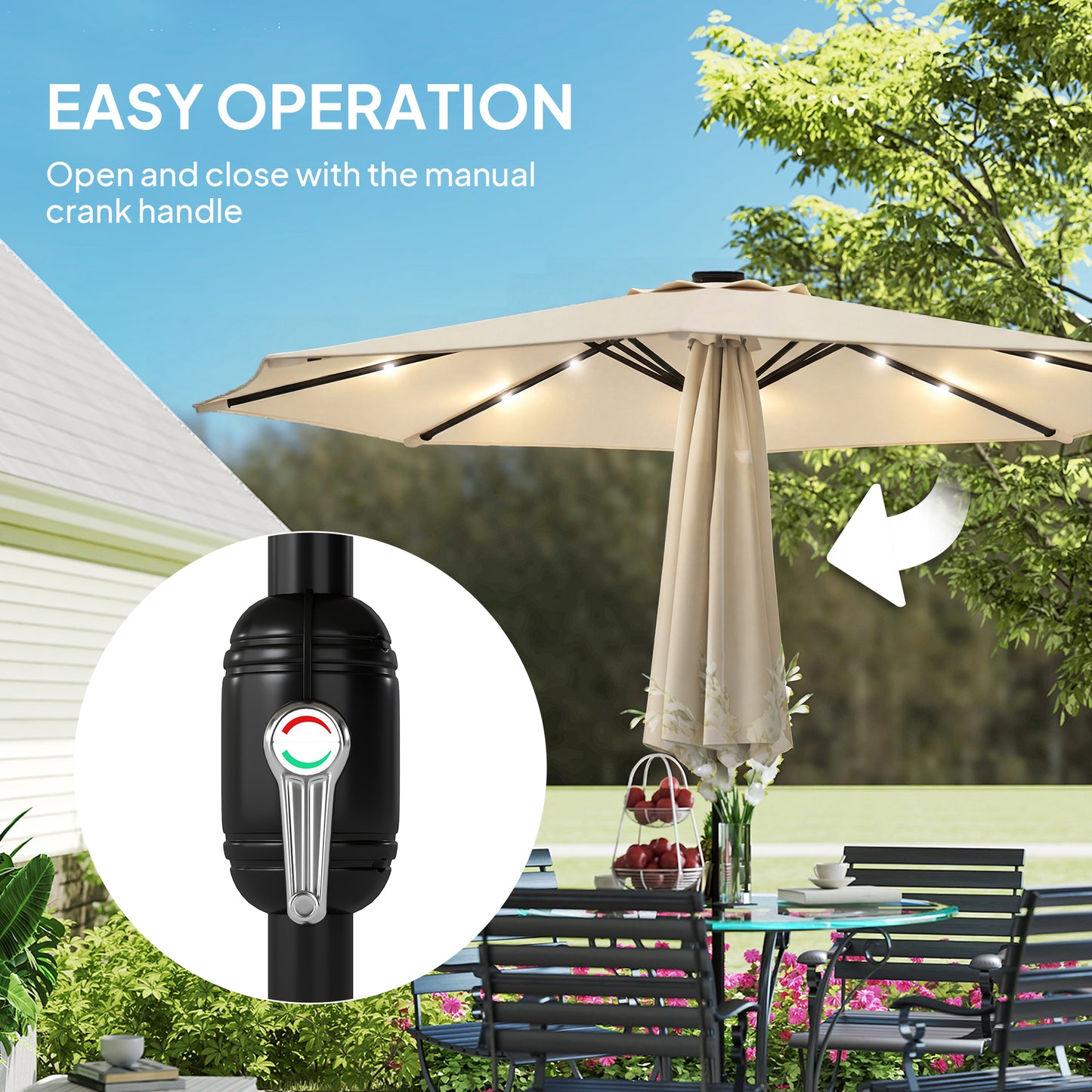 2.6 m Garden Parasol Umbrella with LED Solar Light, Parasol Cover