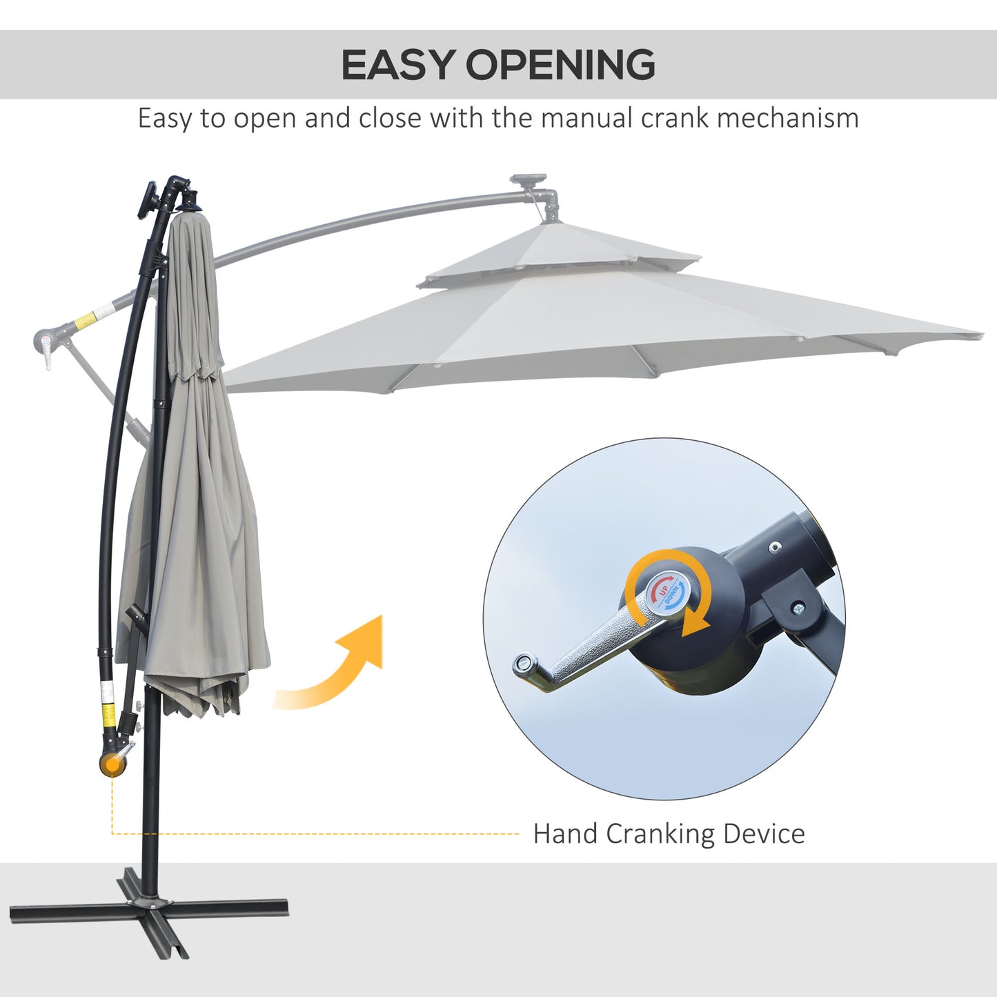 3(m) Cantilever Banana Parasol Hanging Umbrella with Double Roof