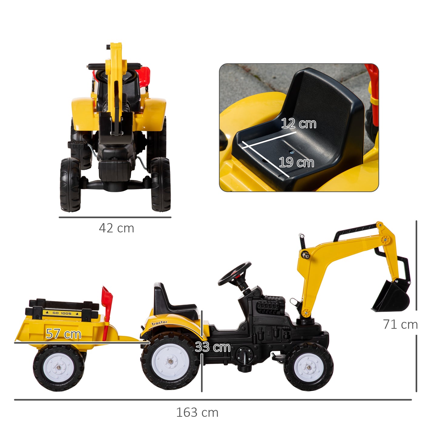 Kids Ride-On Construction Car, with Horn and Detachable Trailer