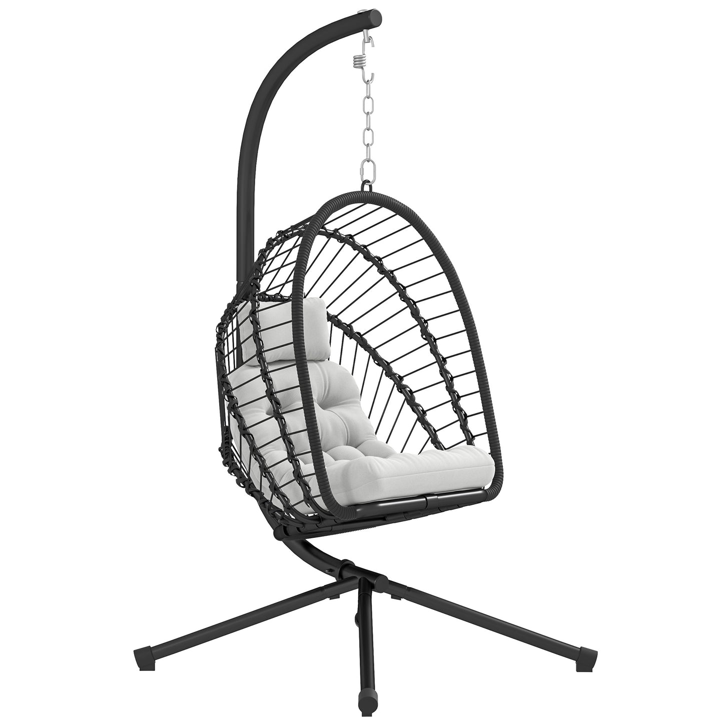 Outdoor PE Rattan Swing Chair with Foldable Basket and Cushion