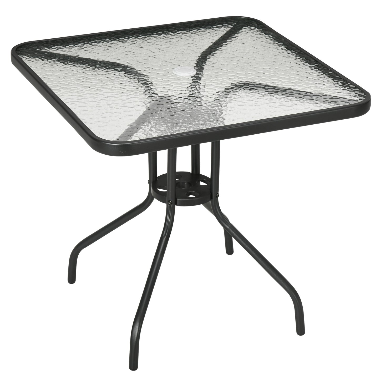 Square Garden Dining Table with Tempered Glass Top & Umbrella Hole