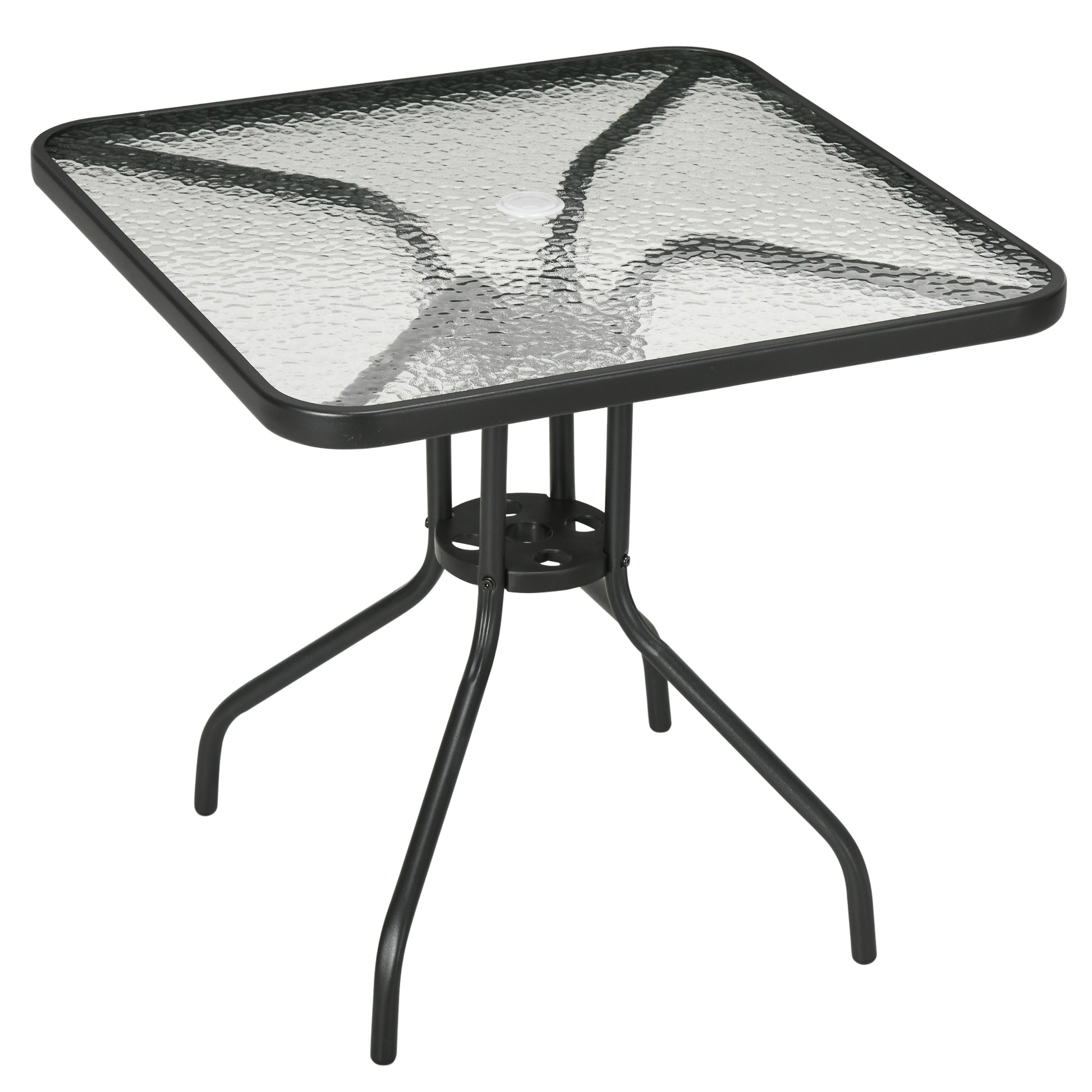 Square Garden Dining Table with Tempered Glass Top & Umbrella Hole