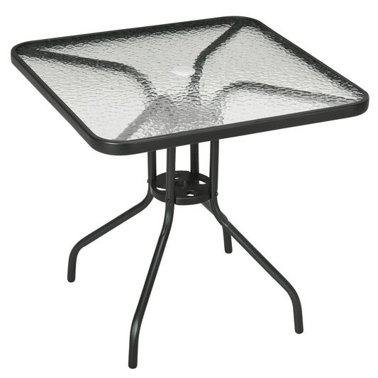 Square Garden Dining Table with Tempered Glass Top & Umbrella Hole
