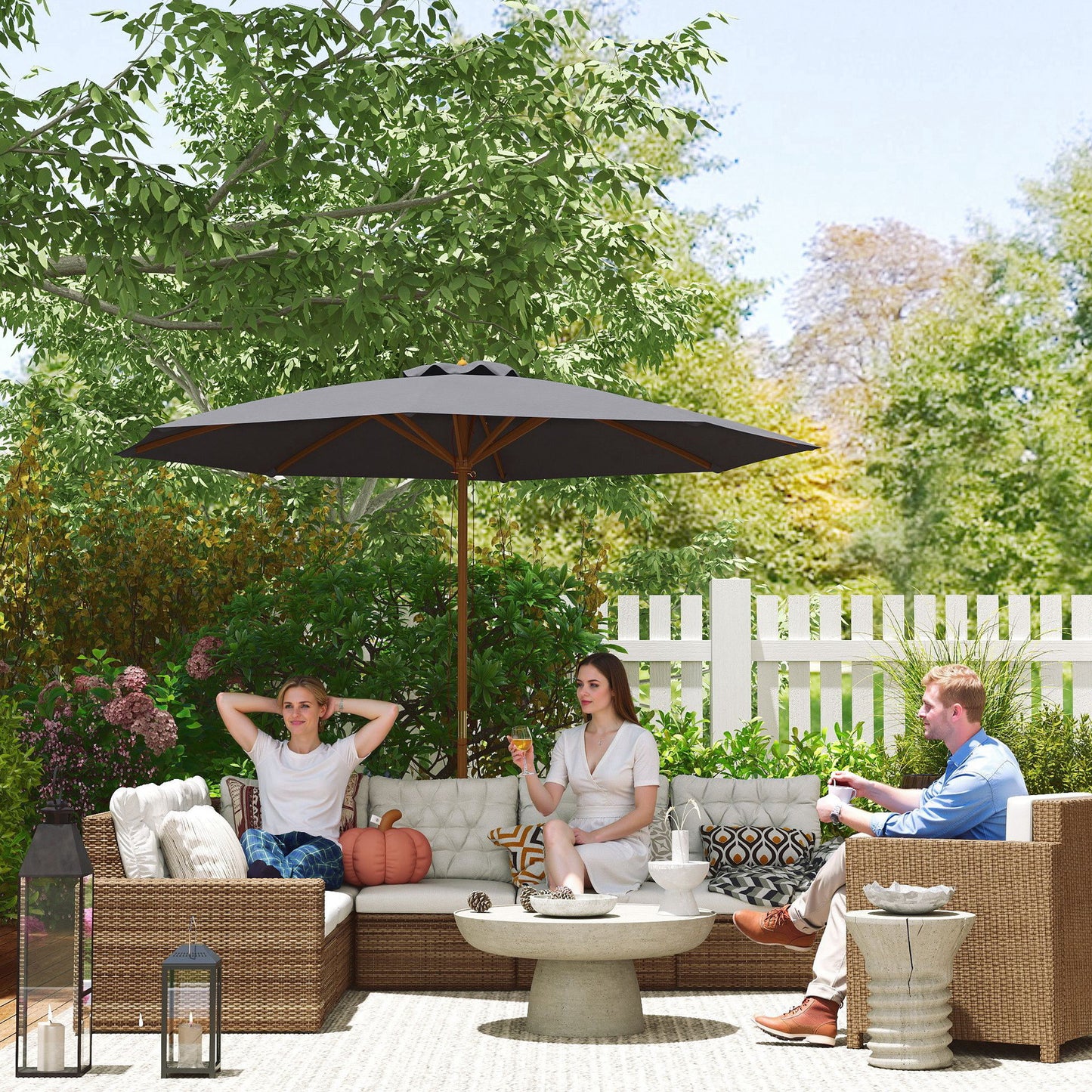 3m Wood Pole Parasol Umbrella
