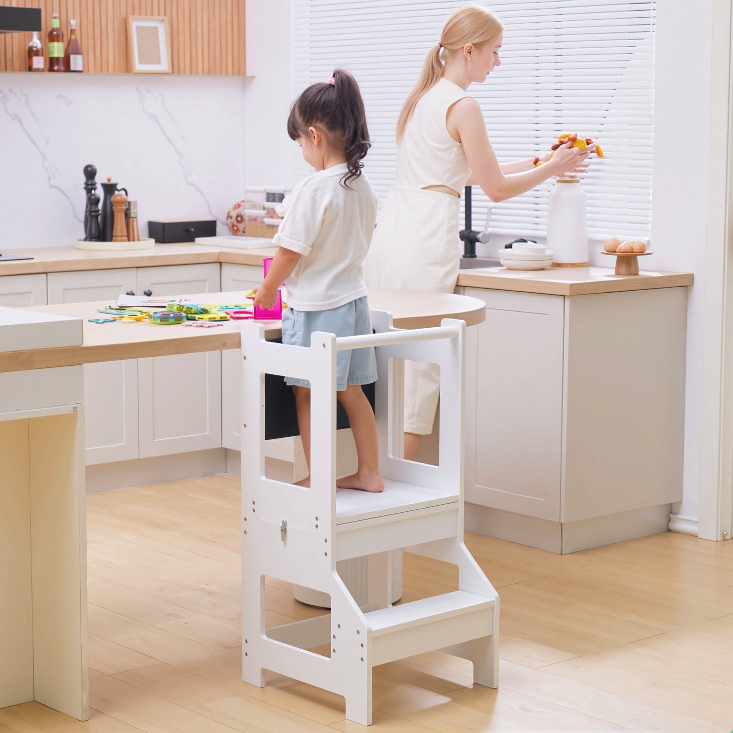 2 in 1 Kids Kitchen Step Stool with Safety Rail Toddler Steps