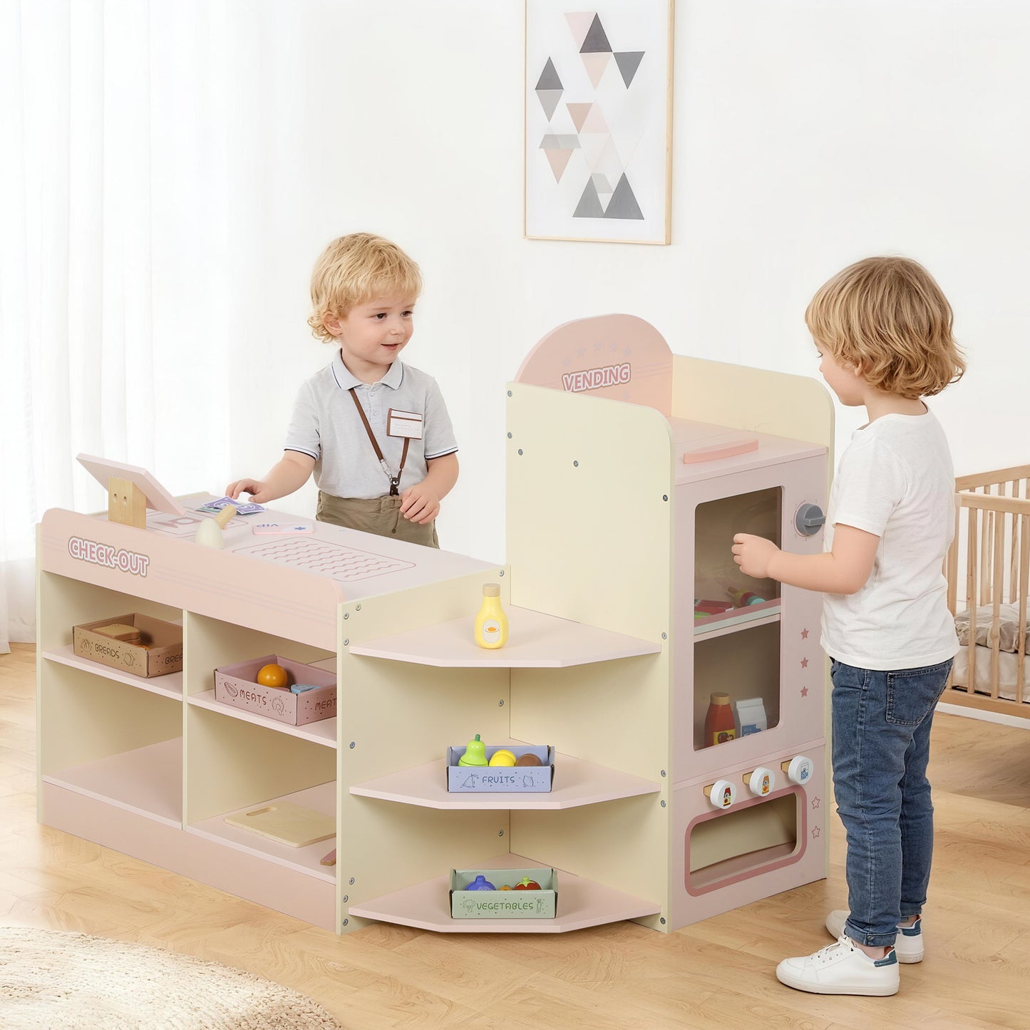 Kids Grocery Store, Children Supermarket Playset with Cash Register
