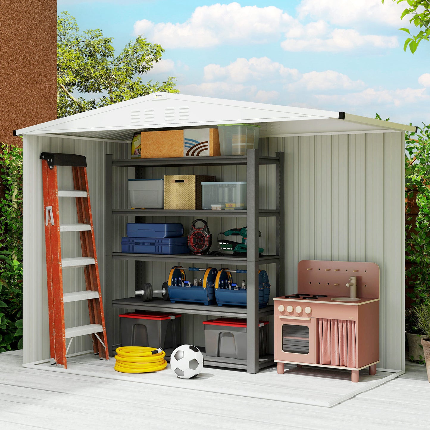 8 x 4 ft Metal Garden Shed, Garden Storage Shed with Window (1)