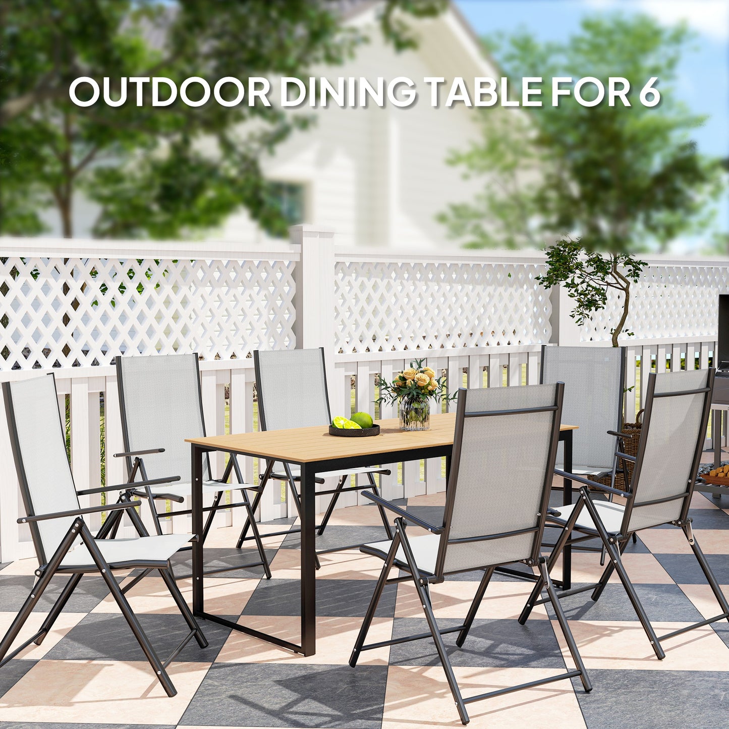 Garden Table for 6 People, 160 x 80 x 75 cm Rectangle Outdoor
