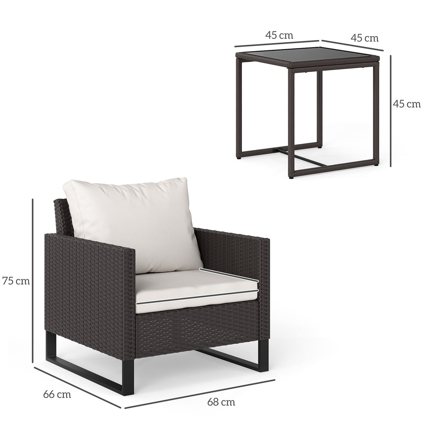 3 Pieces Rattan Bistro Set with 4 Cushions
