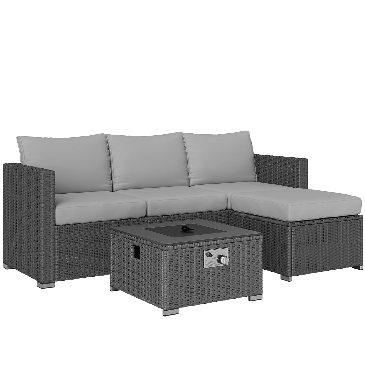 Five Piece Rattan Garden Furniture Set with Gas Fire Pit Table
