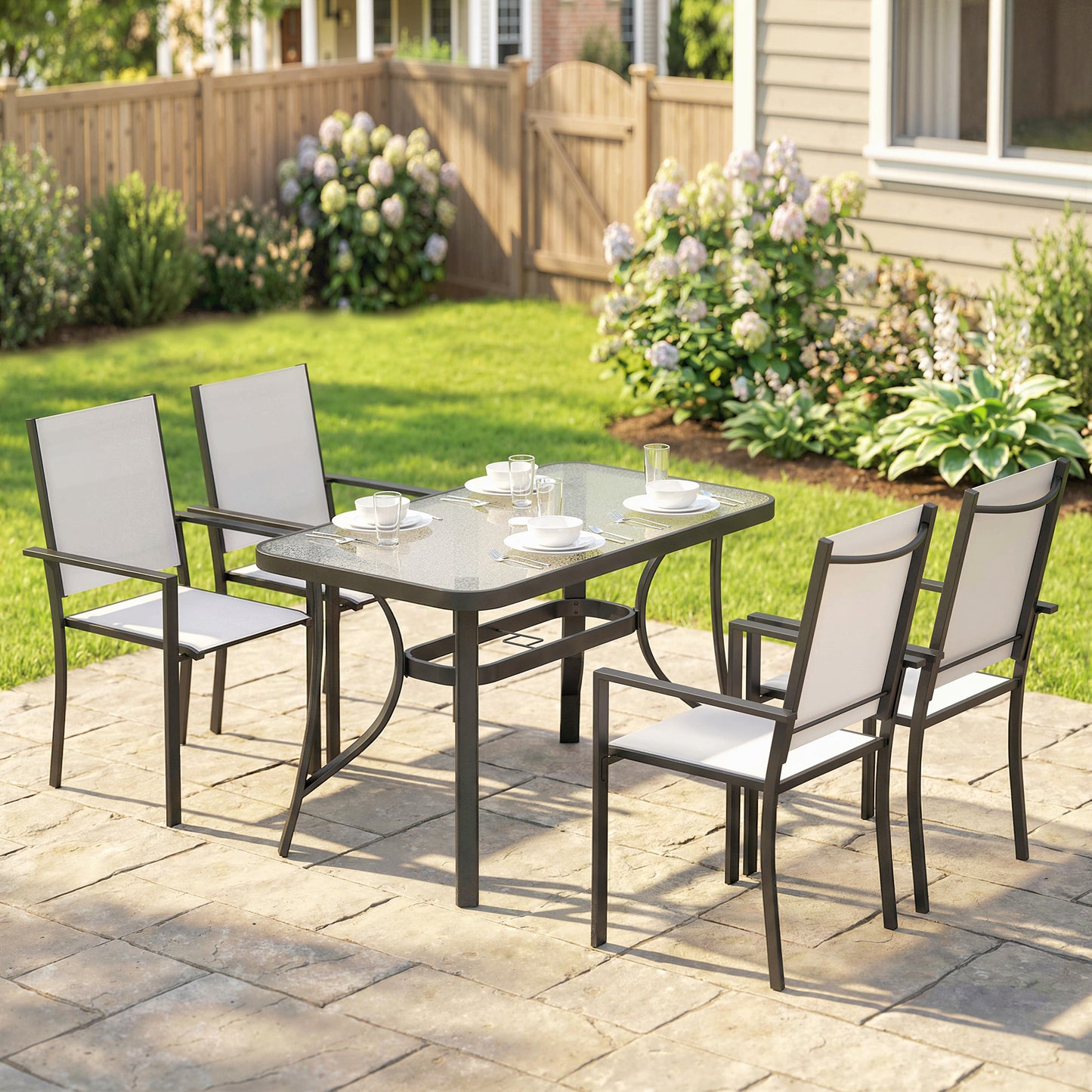 Garden Dining Set for 4 with Umbrella Hole