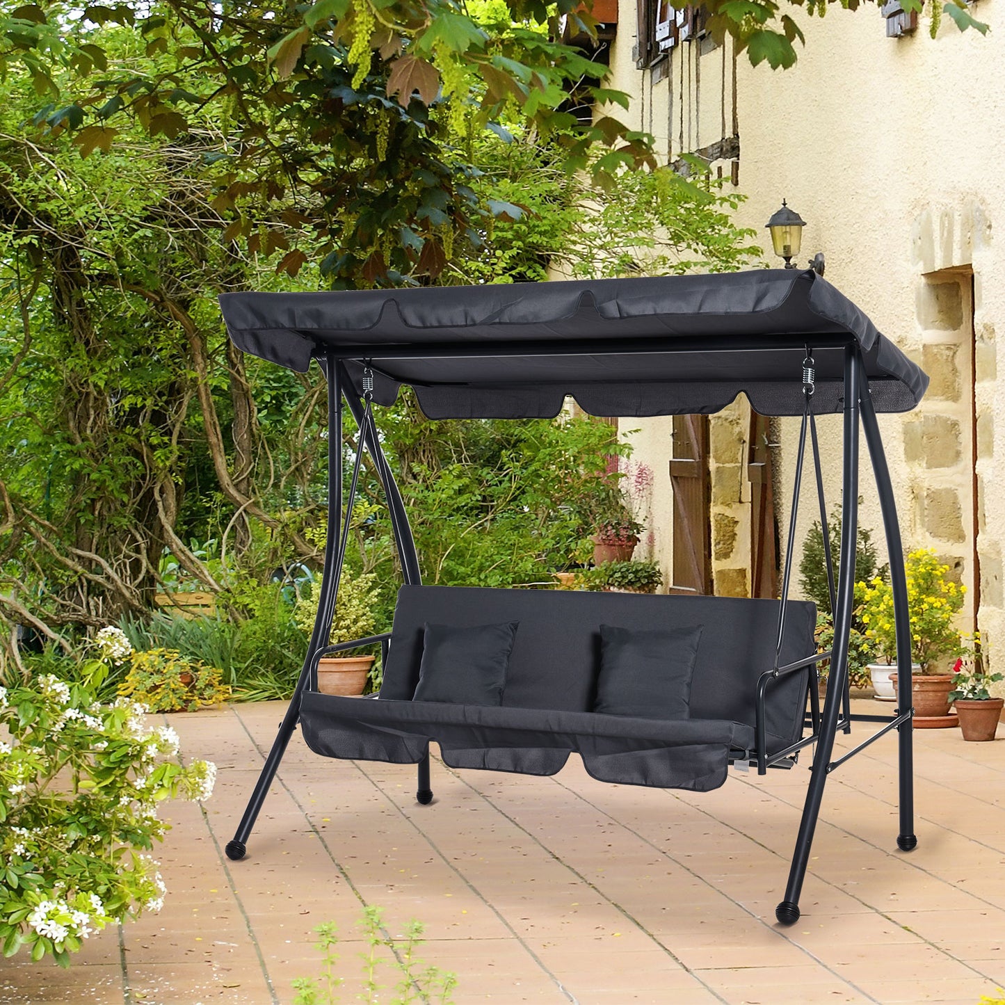 Outdoor 2-in-1 Swing Chair Lounger 3 Seater Garden Swing Seat Bed