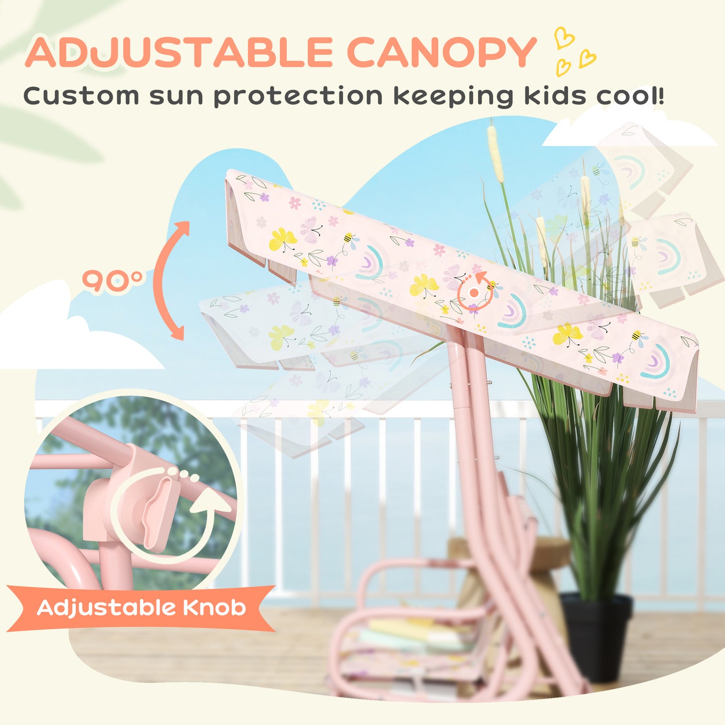 Kids Garden Swing Chair with Adjustable Canopy, Safety Belt