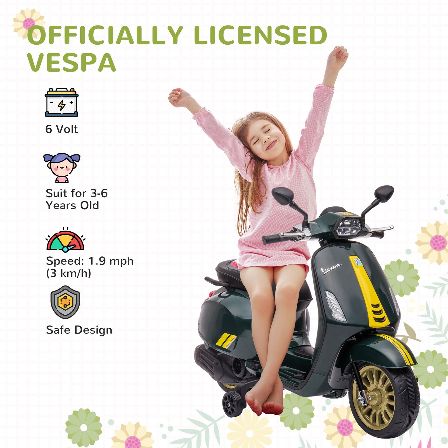 12V Vespa Licensed Kids Electric Motorbike w/ Music, Lights