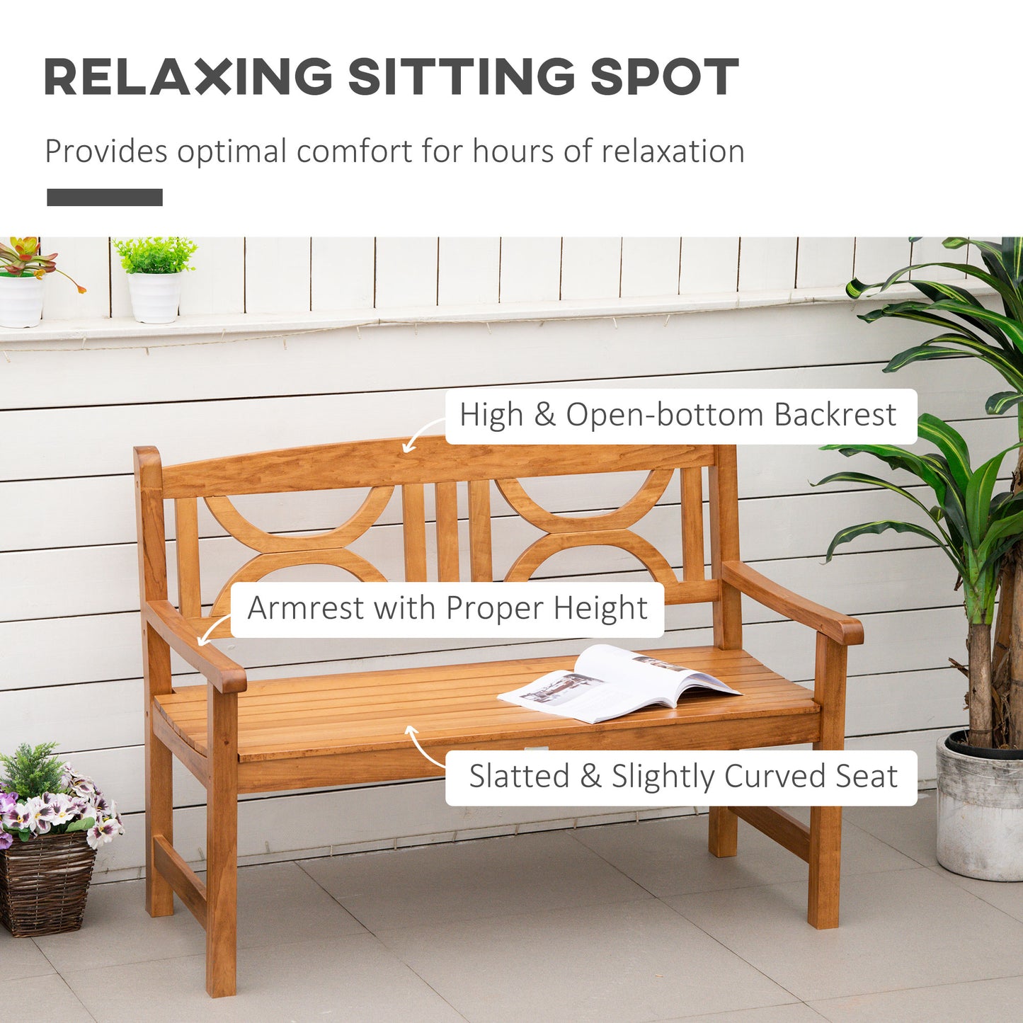 2-Seater Wooden Garden Bench Outdoor Patio Loveseat for Yard, Lawn