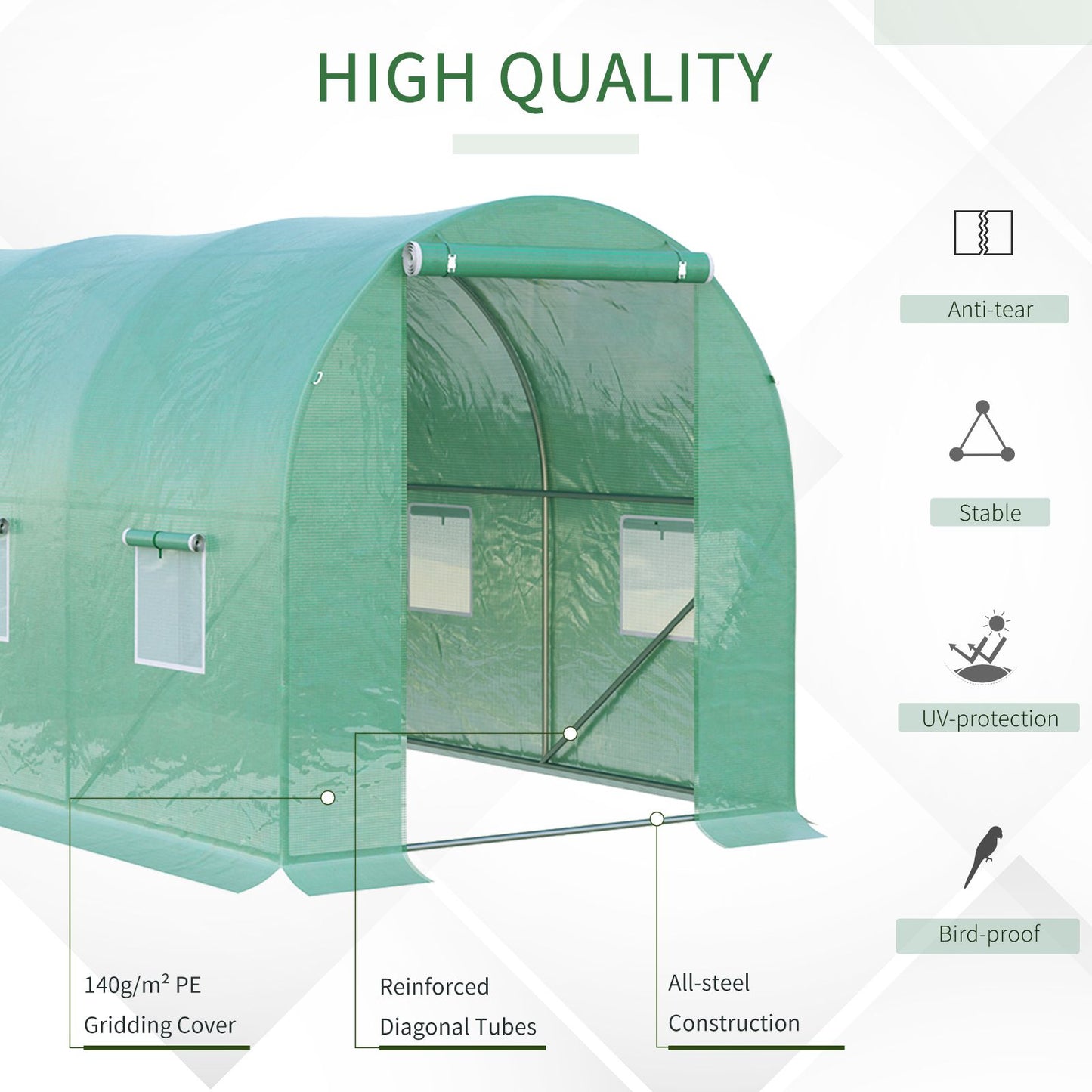4 x 2 x 2 m Polytunnel Greenhouse with Roll-up Door