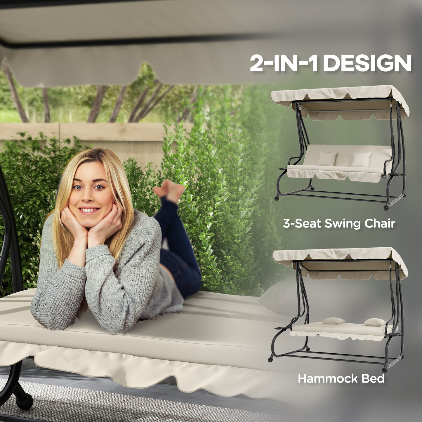 Convertible Three-Seater Swing Chair Bed