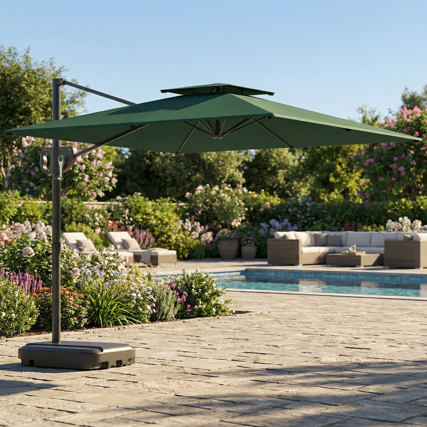 Cantilever Parasol with Weighted Base Double Top Garden Parasol