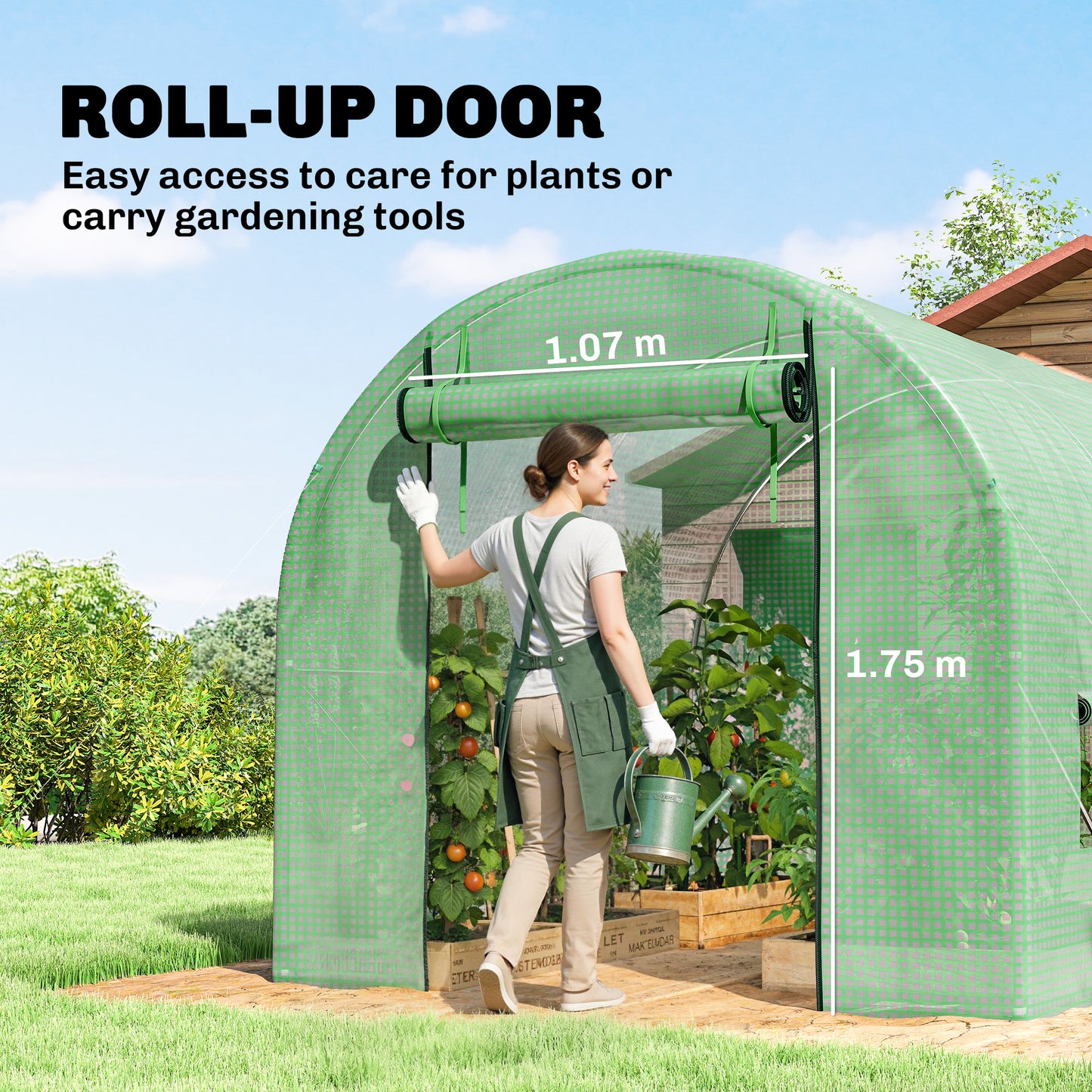 Walk-In Garden Polytunnel Greenhouse with Steel Frame, PE Cover