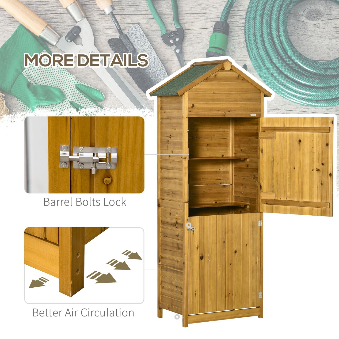 Wooden Garden Storage Shed Utility Gardener Cabinet w/ 3 Shelves (1)