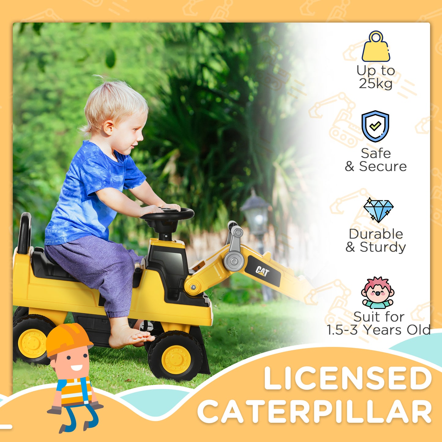 Ride on Tractor, CAT Licensed Kids Ride On Digger Excavator