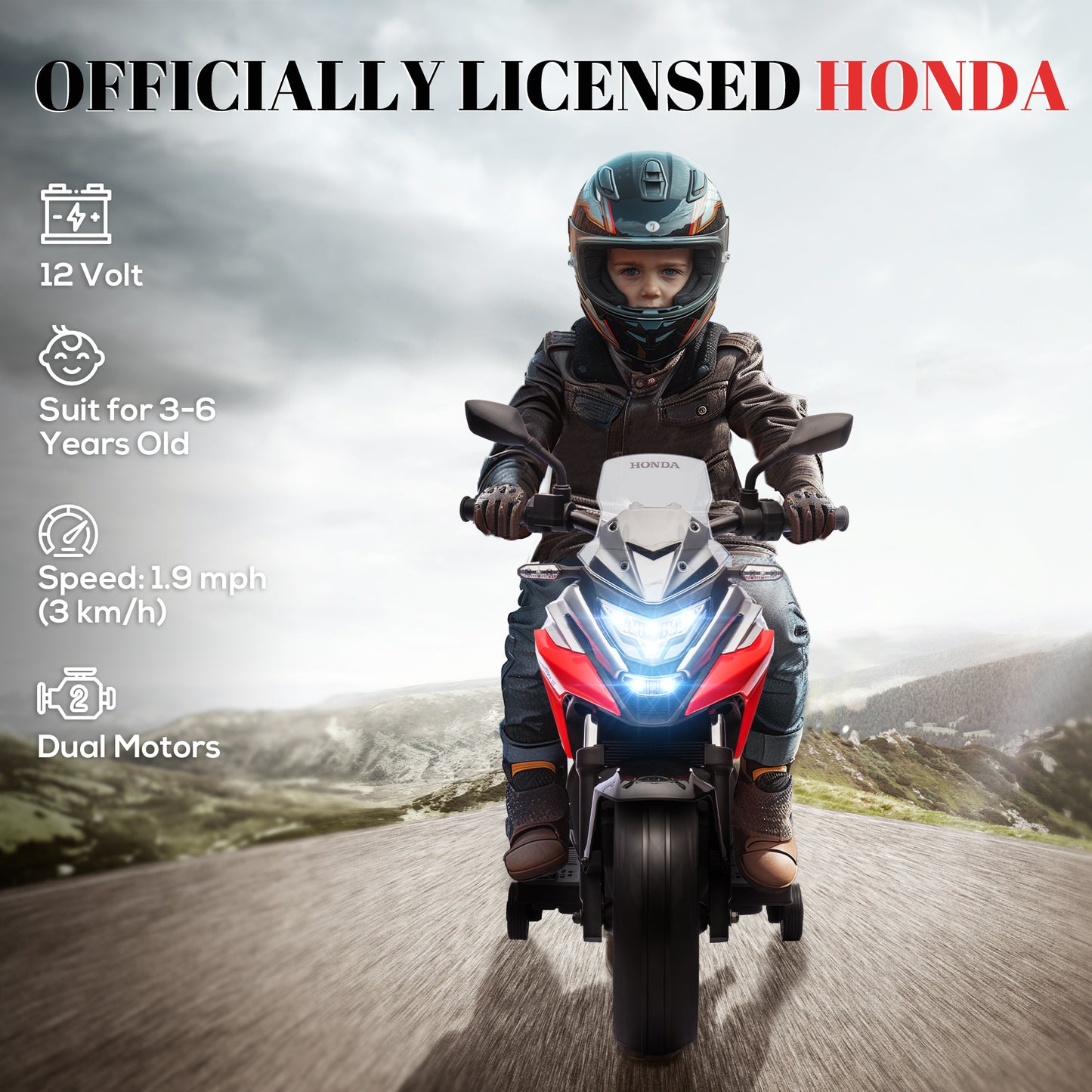 12V Honda Licensed Kids Electric Motorbike w/ Music, Safety lights