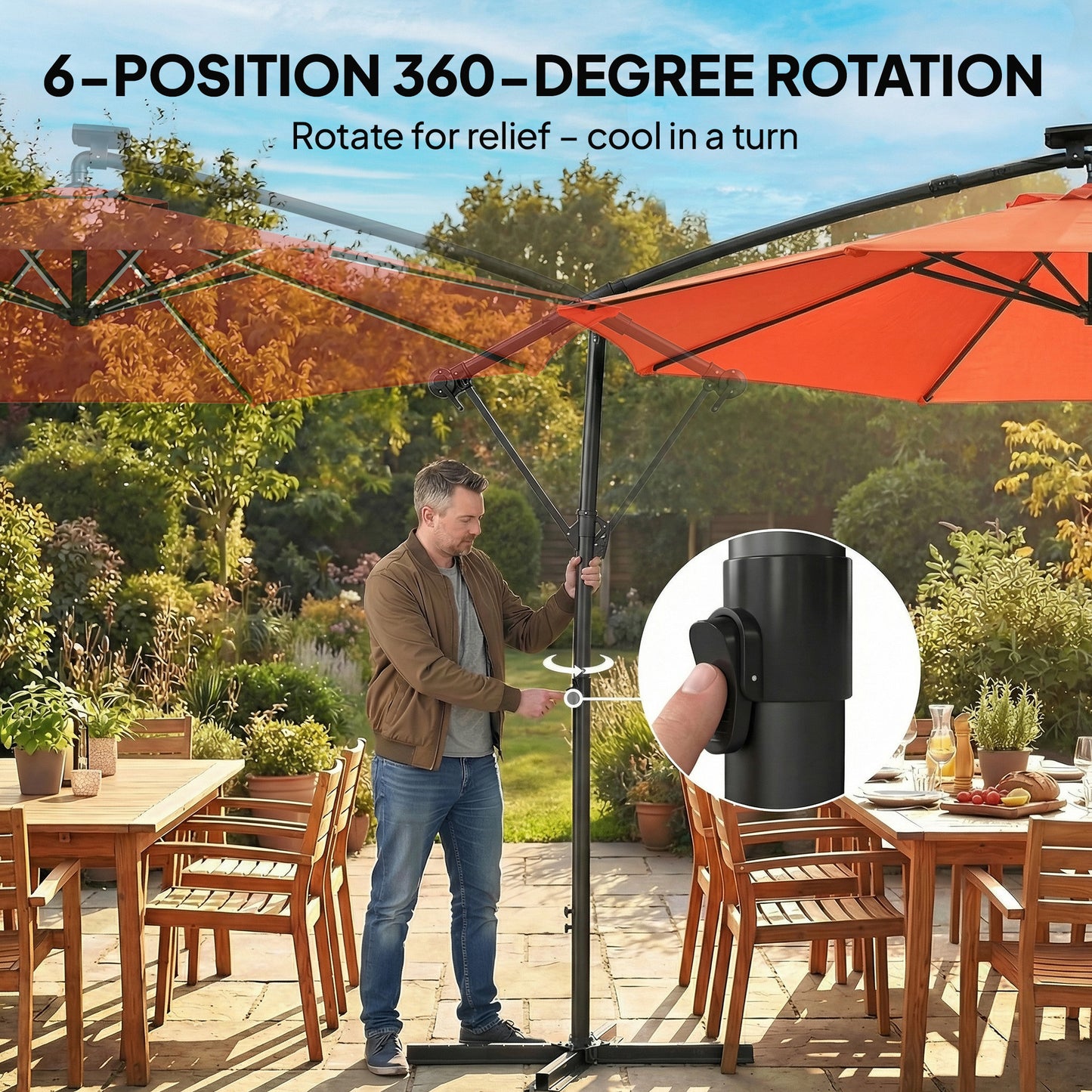 3 m Garden Cantilever Parasol with LED Solar Light