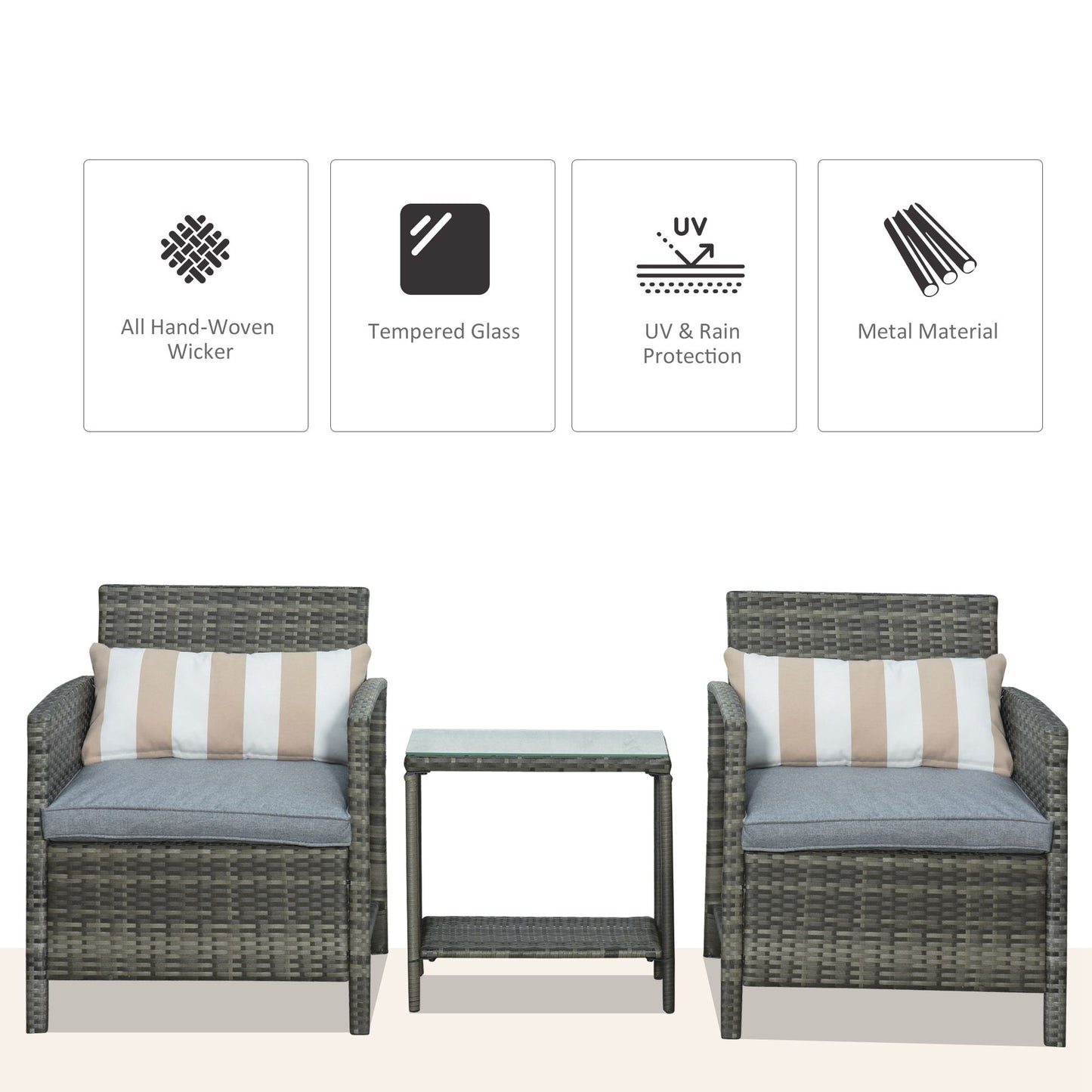 3 Pieces Rattan Bistro Set, Wicker Garden Furniture Set