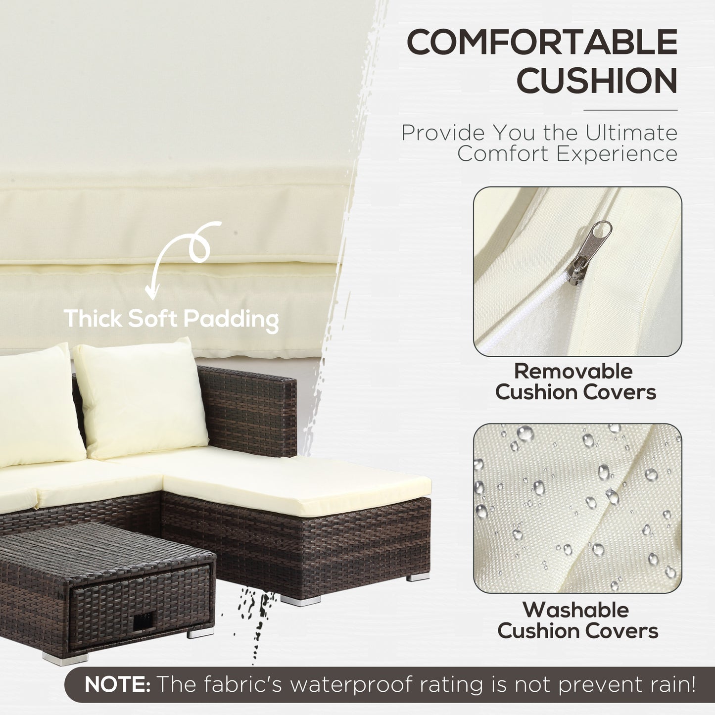 3 Pieces Rattan Garden Furniture Sofa Set