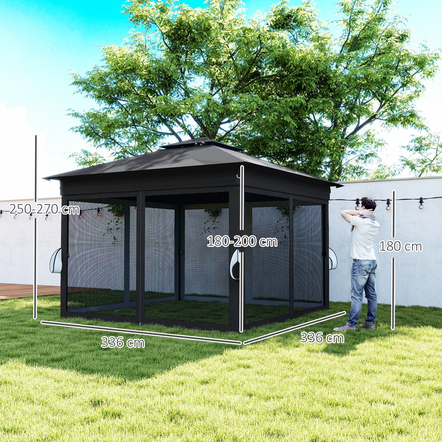 3.36 x 3.36m Pop Up Gazebo Party Tent with Solar-Powered LED Lights