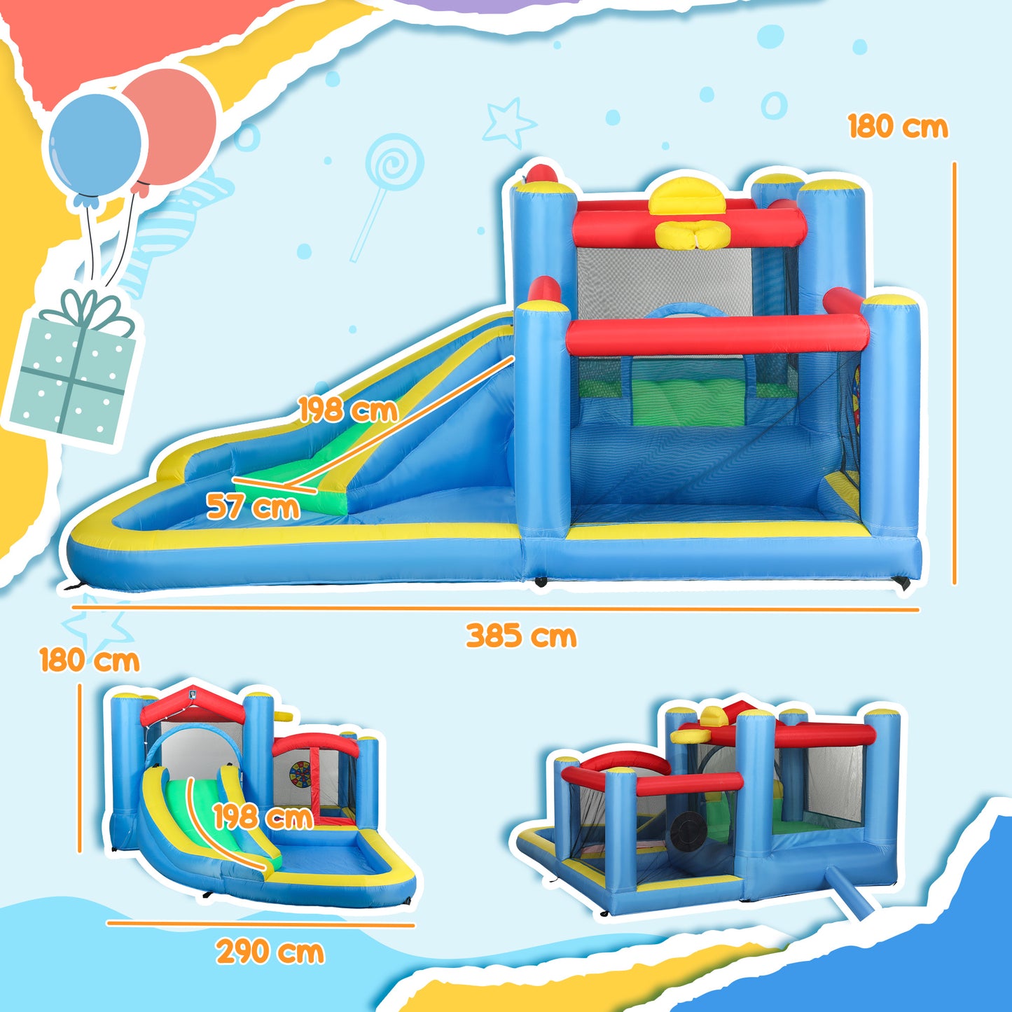Inflatable Bouncy Castle with 550W Blower, Basketball Hoop