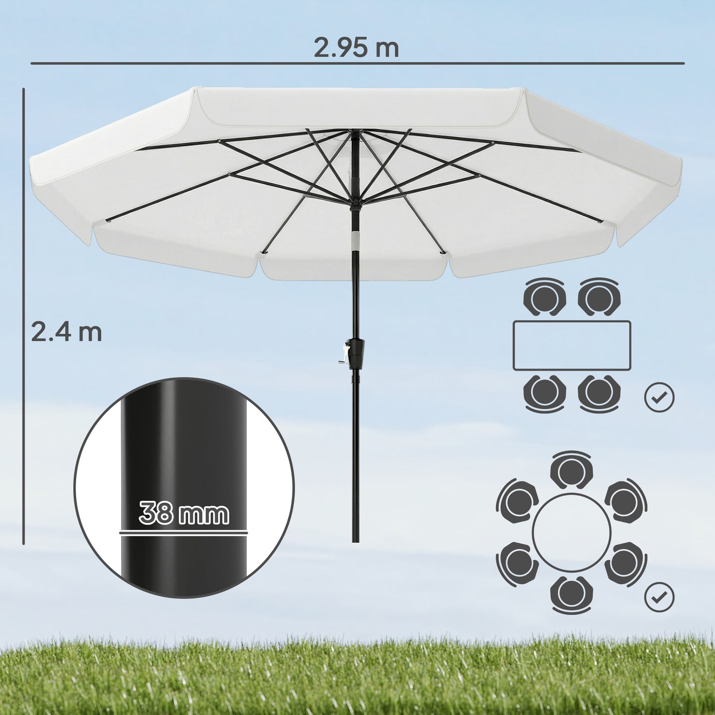 3 m Garden Parasol with Tilt Mechanism & Crank Handle