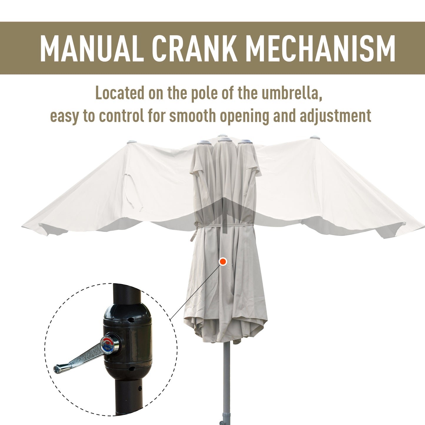 4.6M Sun Umbrella Canopy Double-sided Crank Sun Shade w/ Cross Base (1)