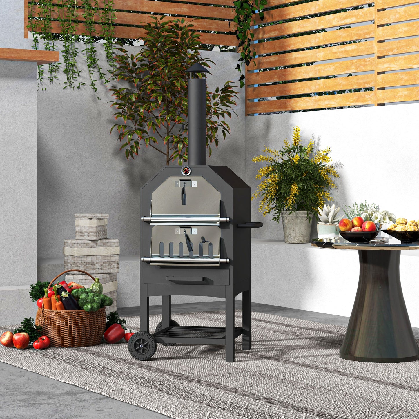 Steel 3-Tier Outdoor Pizza Oven Charcoal BBQ Grill