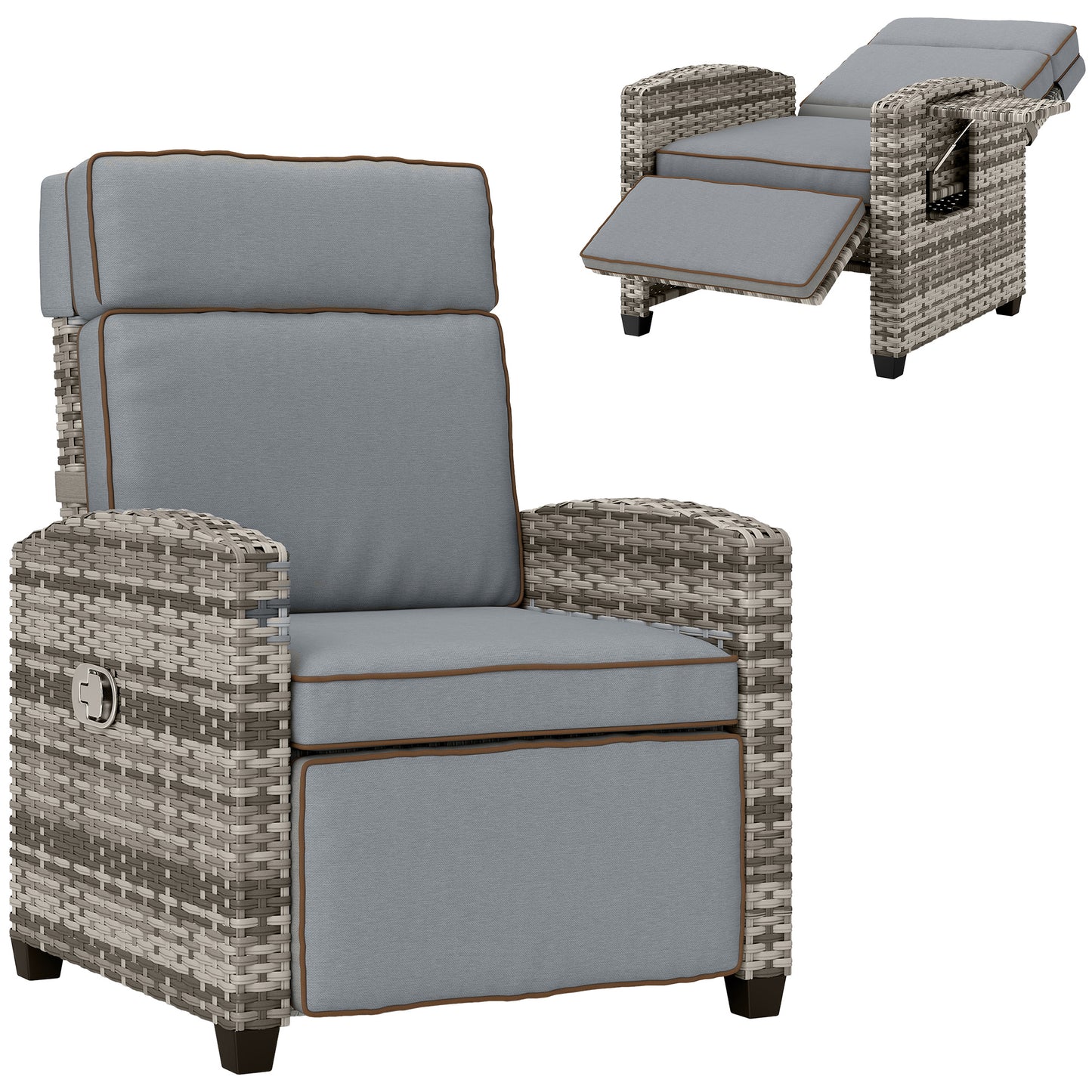 145° Reclining Rattan Armchair with Footrest