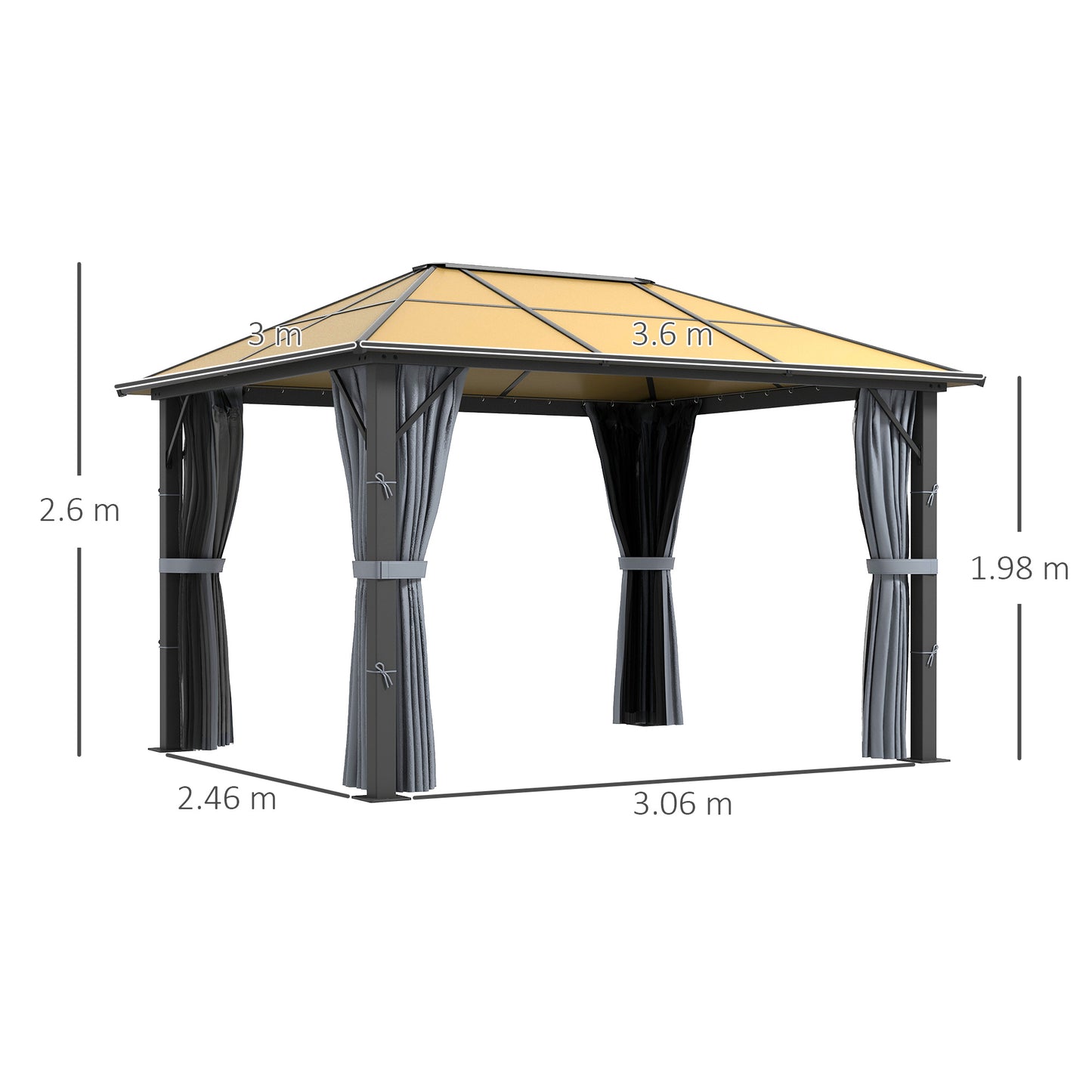 3 x 3.6m Garden Aluminium Gazebo Hardtop Roof Canopy Marquee Party