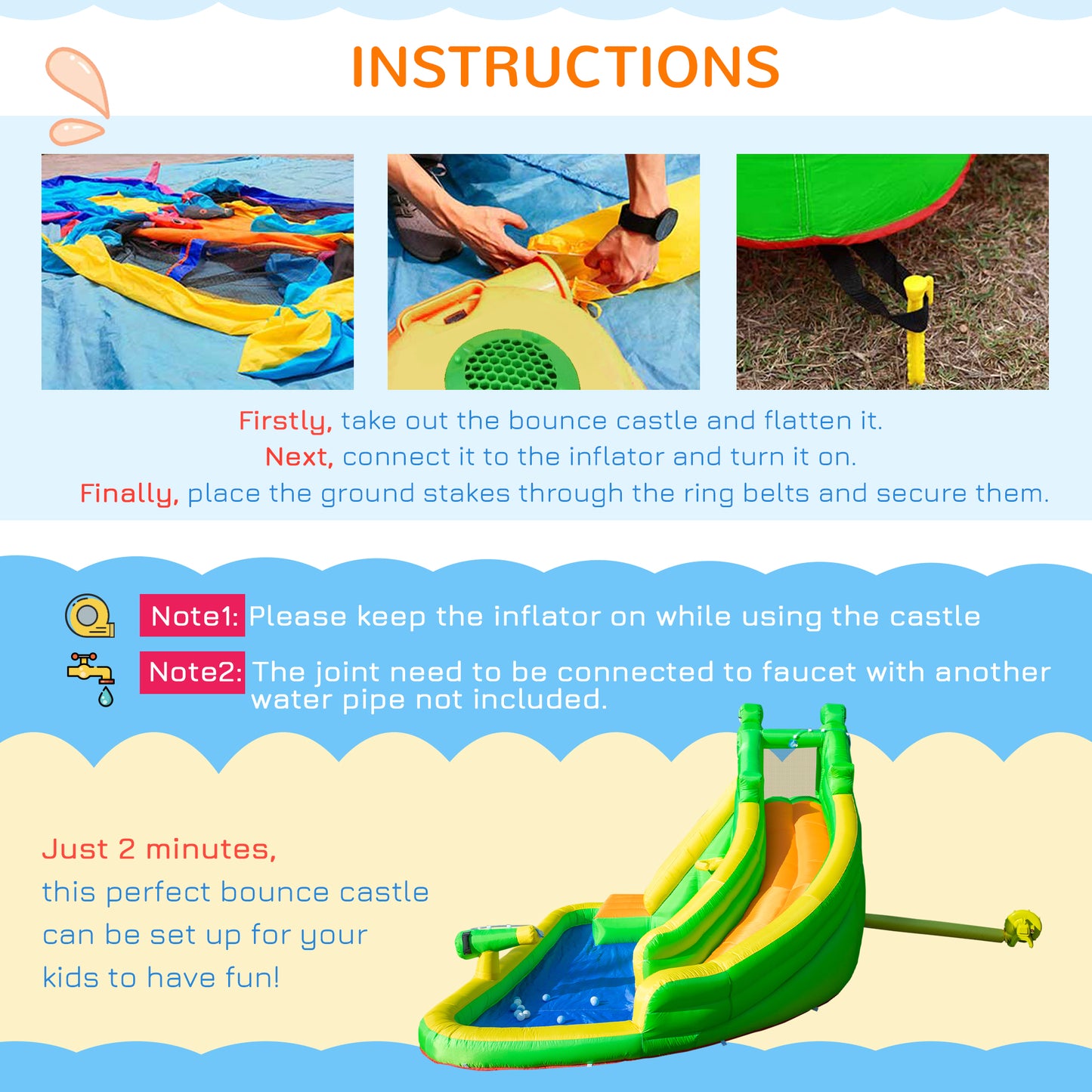 Kids Bouncy Castle, 5 in 1 Large Crocodile Style Inflatable House
